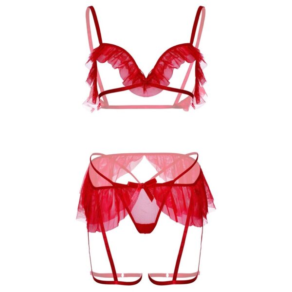 Completino Sexy Bra G-String and Garter Rosso