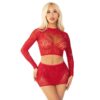 Completino Sexy Rhinestone Crop Top and Mini Skirt Rosso