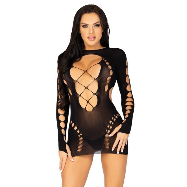 86142_001_01 Mini Abito Sexy Long Sleeve Cut Out Nero