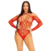 Body Sexy Crotchless Teddy with Halter Rosso