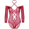 Body Sexy Crotchless Teddy with Halter Rosso