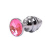 silver-small-ribbed-butt-plug-with-pink-crystal Plug Anale Crystal Pink Ø 2,6 cm